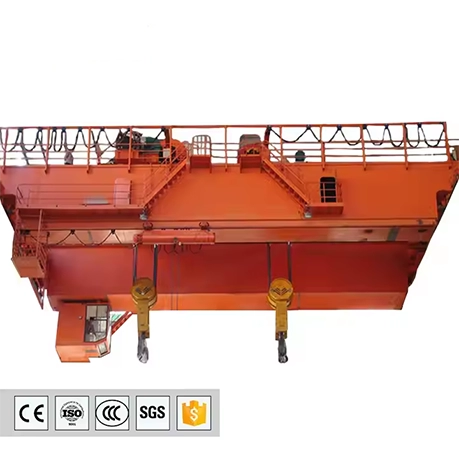 Dual Hook Overhead Crane in Industrial Warehouse