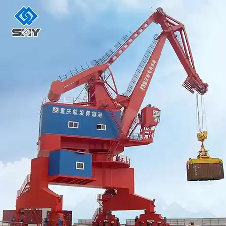 Four-Link Portal Crane lifting heavy cargo at industrial port