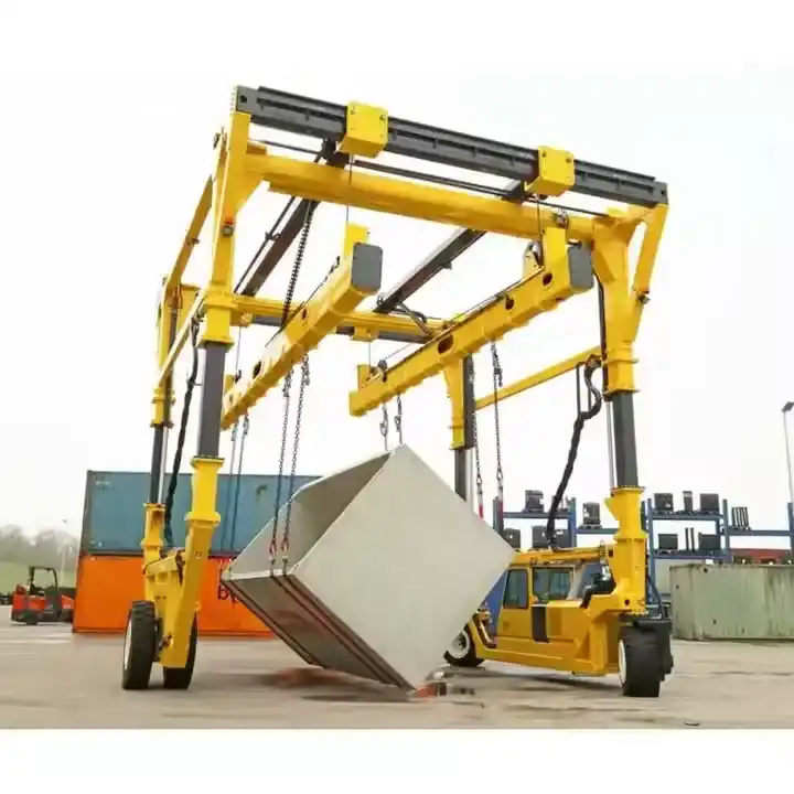 Port straddle carrier handling shipping containers