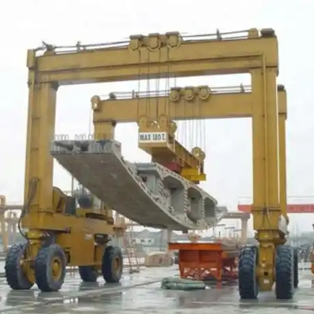 Heavy-duty container handler machine in operation